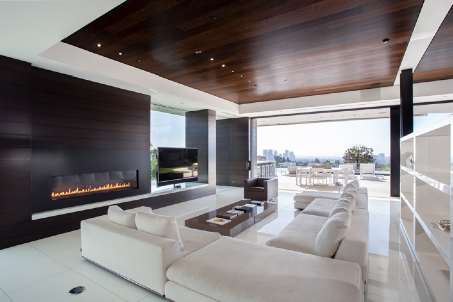 Spacious Living Room with a Digital Fireplace